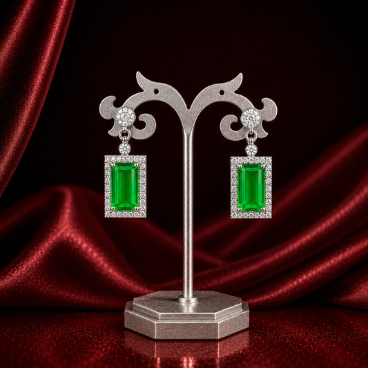 11533 Platinum Square Green Earrings