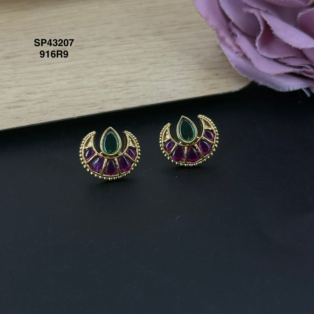 Half Moon Premium Multi Colour Gold Look studs