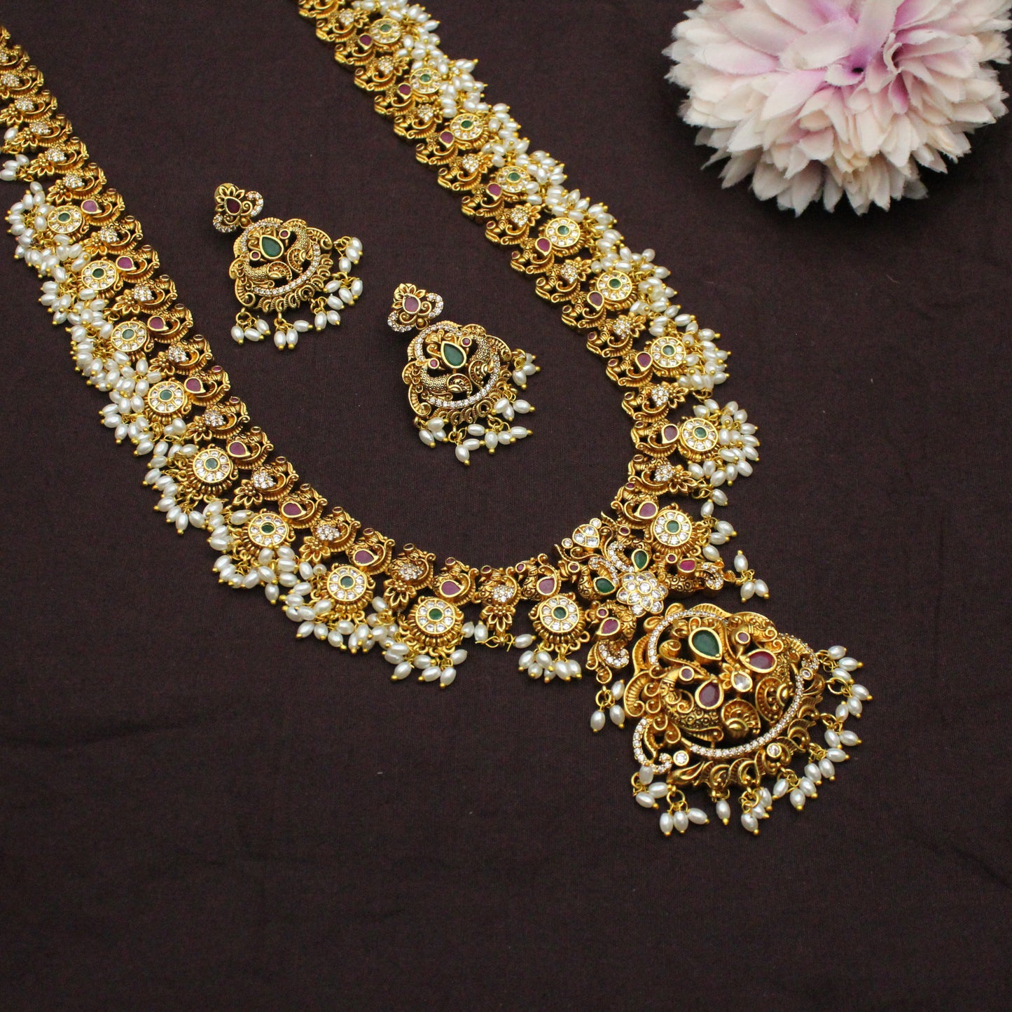 42370 Nakshi Guttapusalu Long Necklace Set