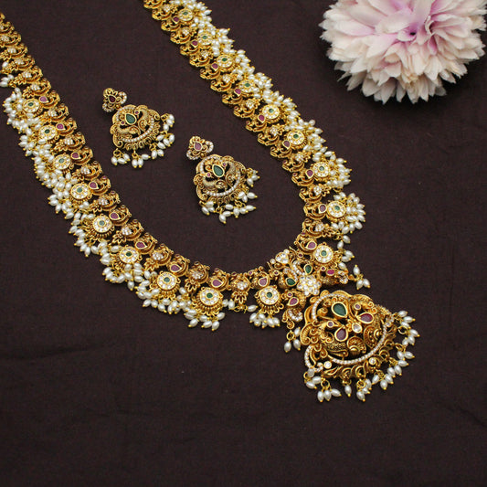 42370 Nakshi Guttapusalu Long Necklace Set