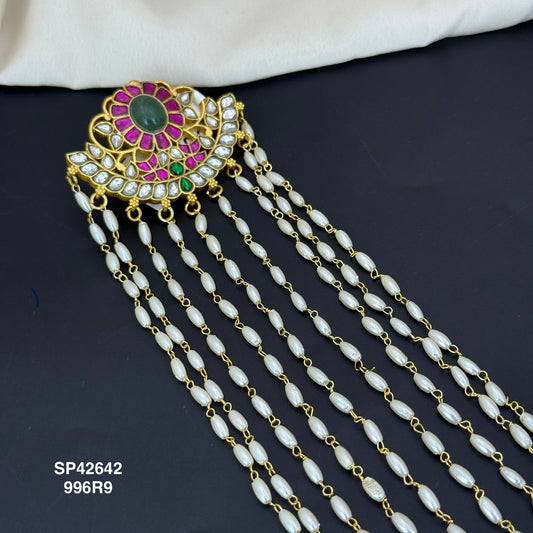 Jadau Kundan Locket with Rice Pearls Hair Accessories/ Jada