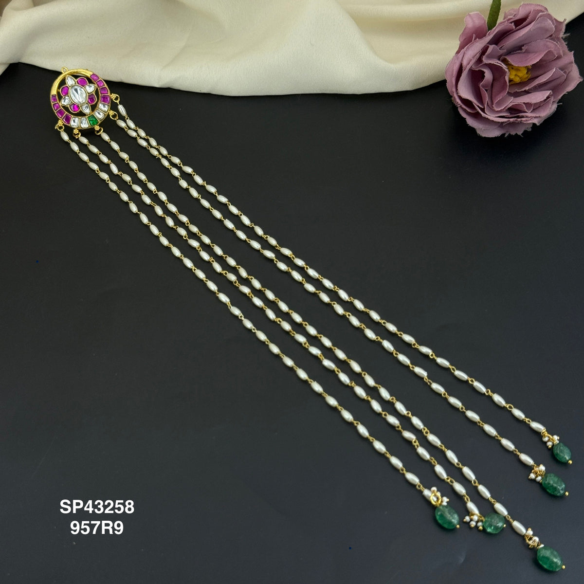 Jadau Kundan Premium Rice Pearls Round Hair Accessories/ Jada