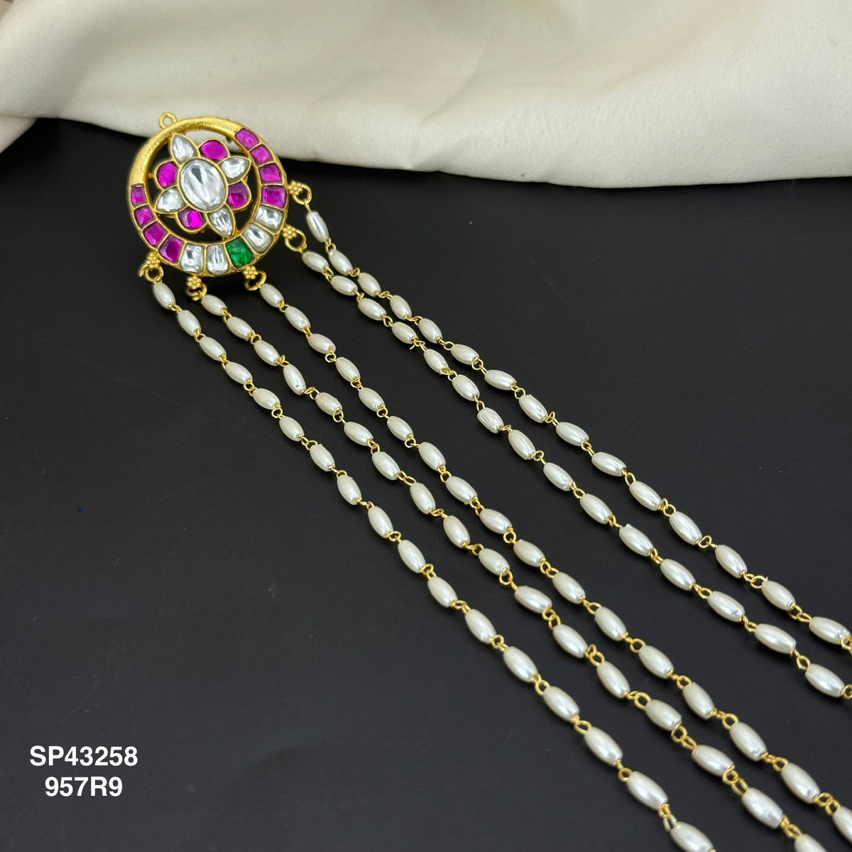 Jadau Kundan Premium Rice Pearls Round Hair Accessories/ Jada