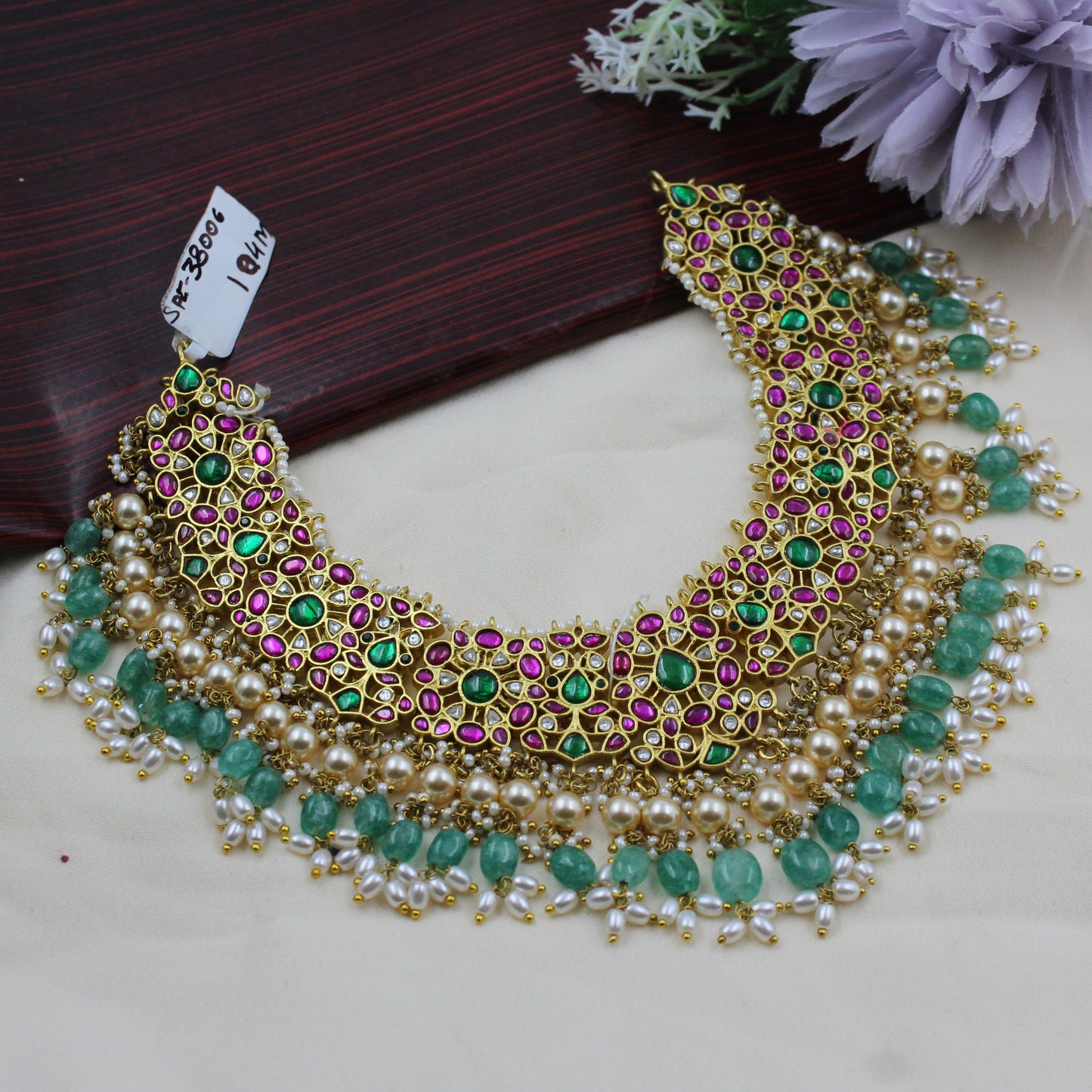 38006 Jadau multi colour short necklace