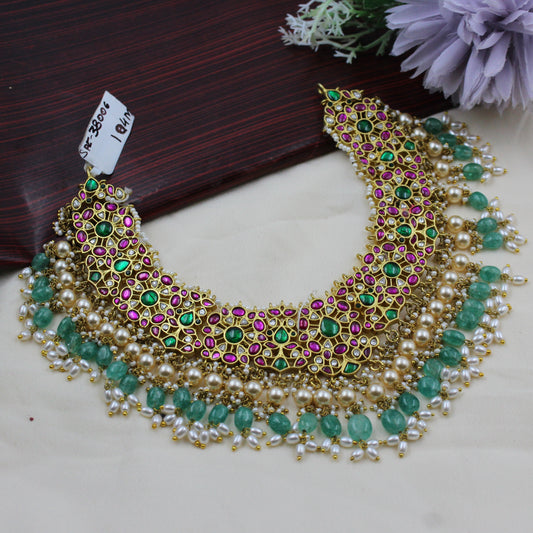 38006 Jadau multi colour short necklace