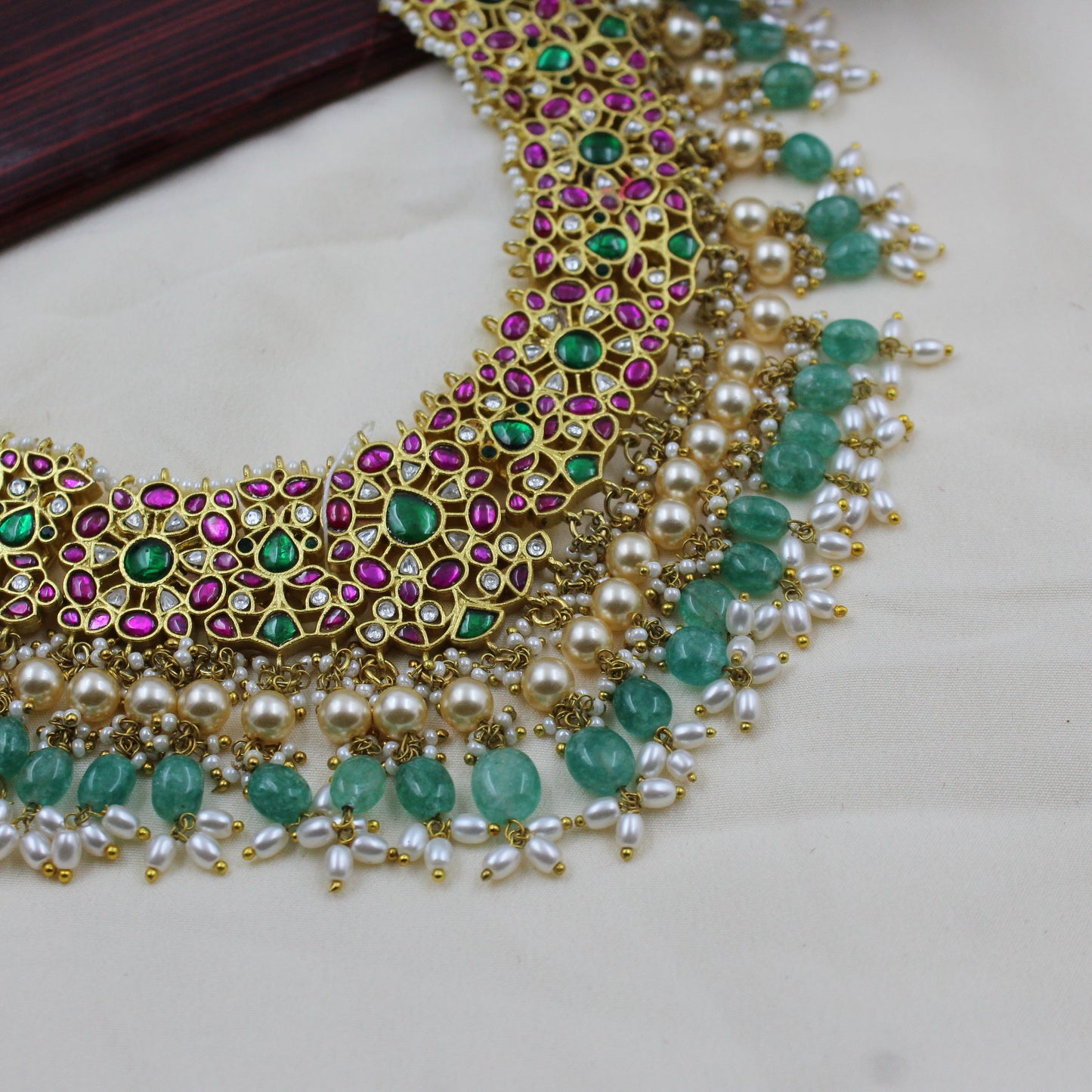 38006 Jadau multi colour short necklace