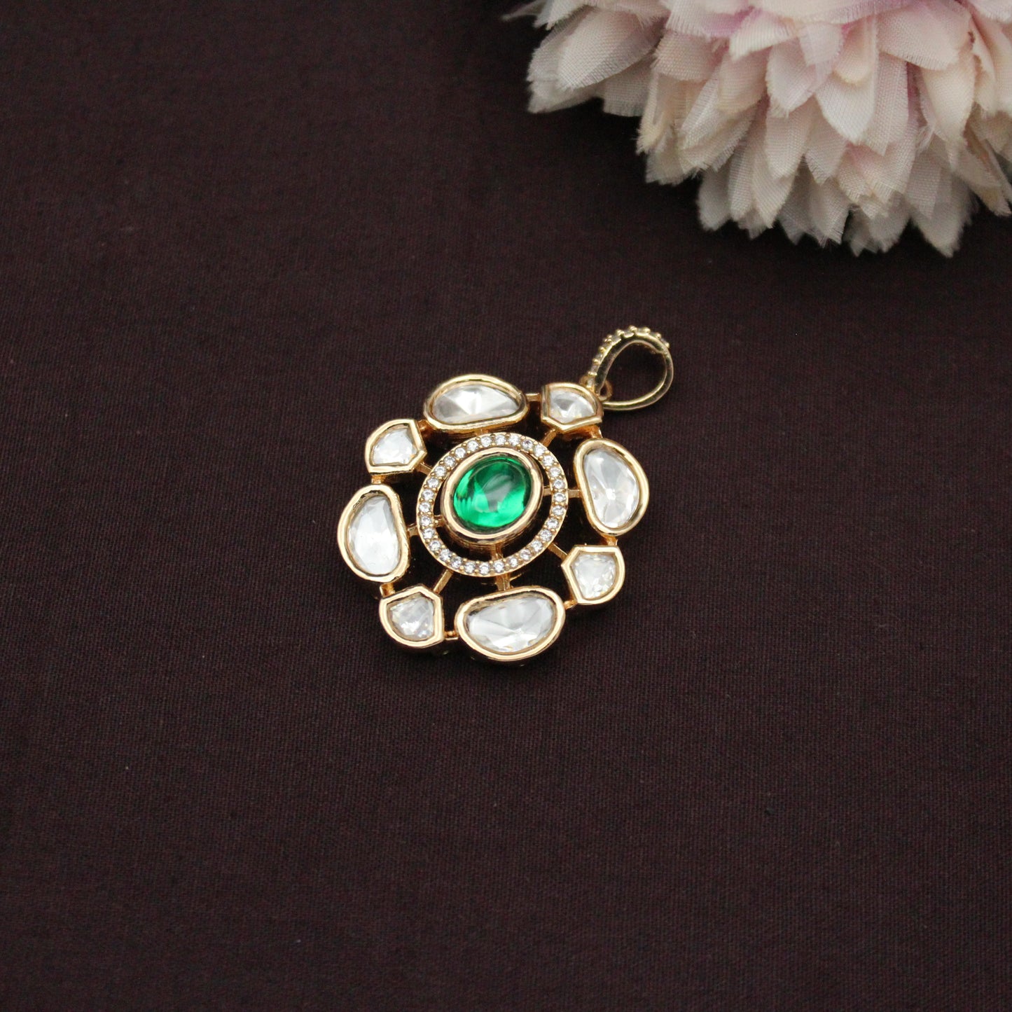 42448 Moissanite Green Pendant Set Push Back Earrings