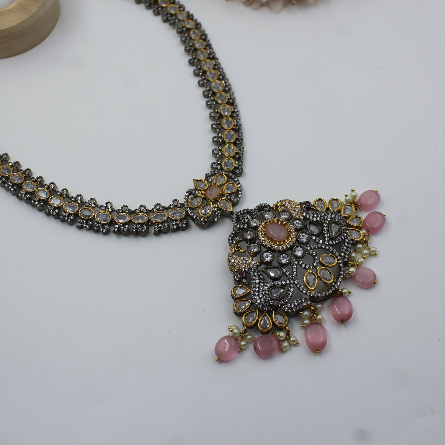 Victorian Long Mint Pink Necklace Set