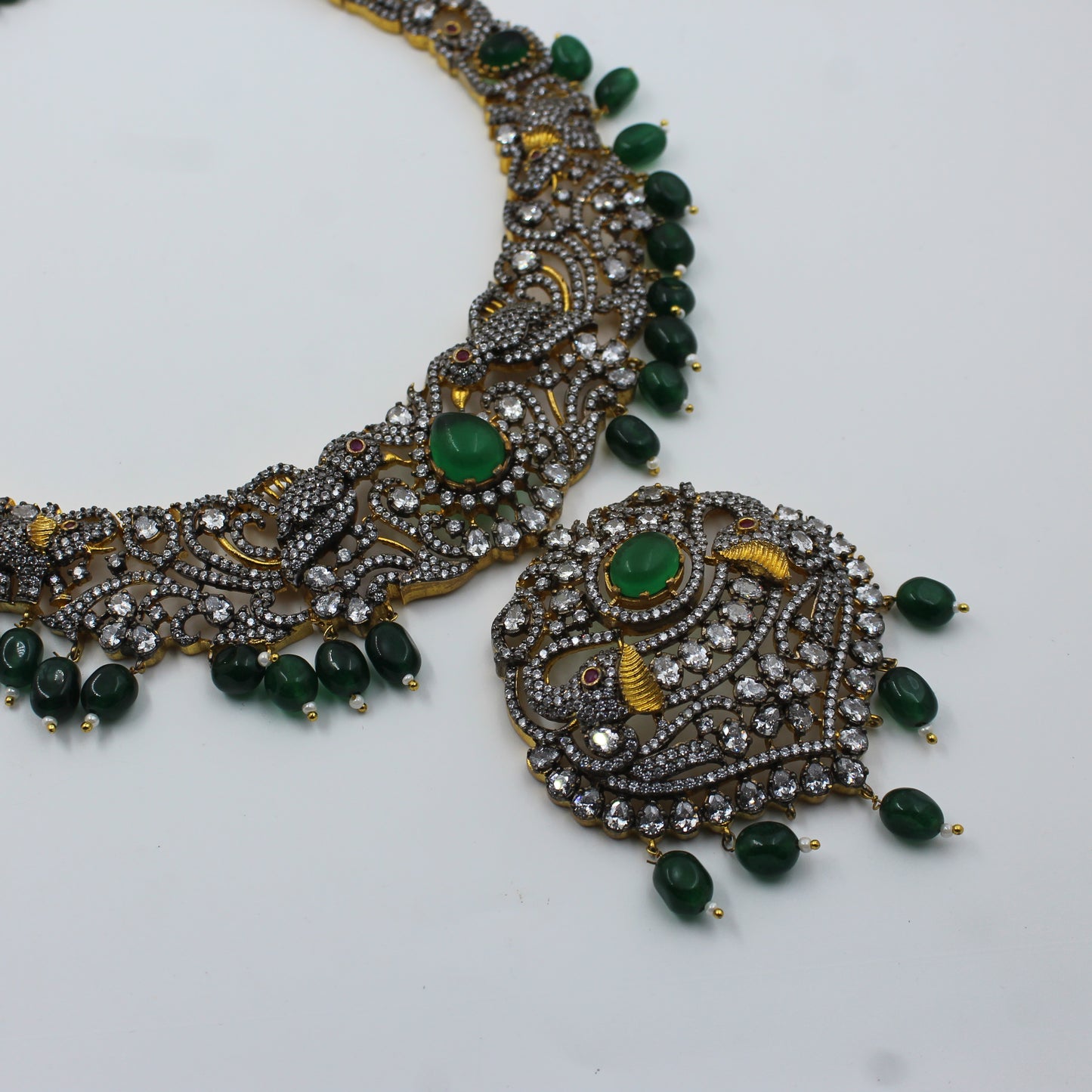 Victorian Elephant Peacock Green Long Necklace