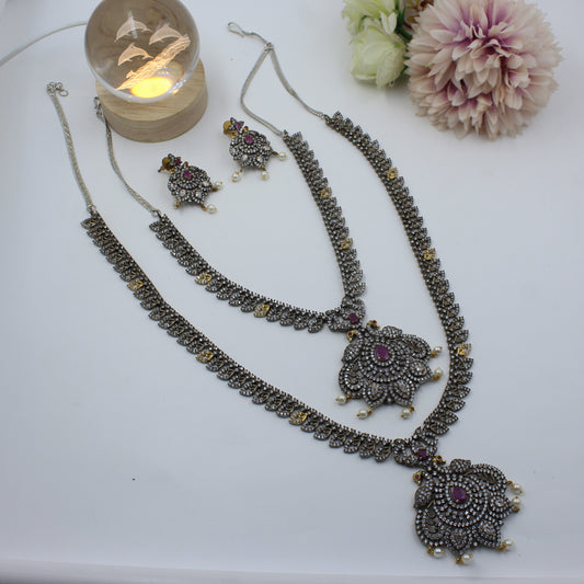 16768 Victorian Double Peacock eacock Combo Red Necklace Set