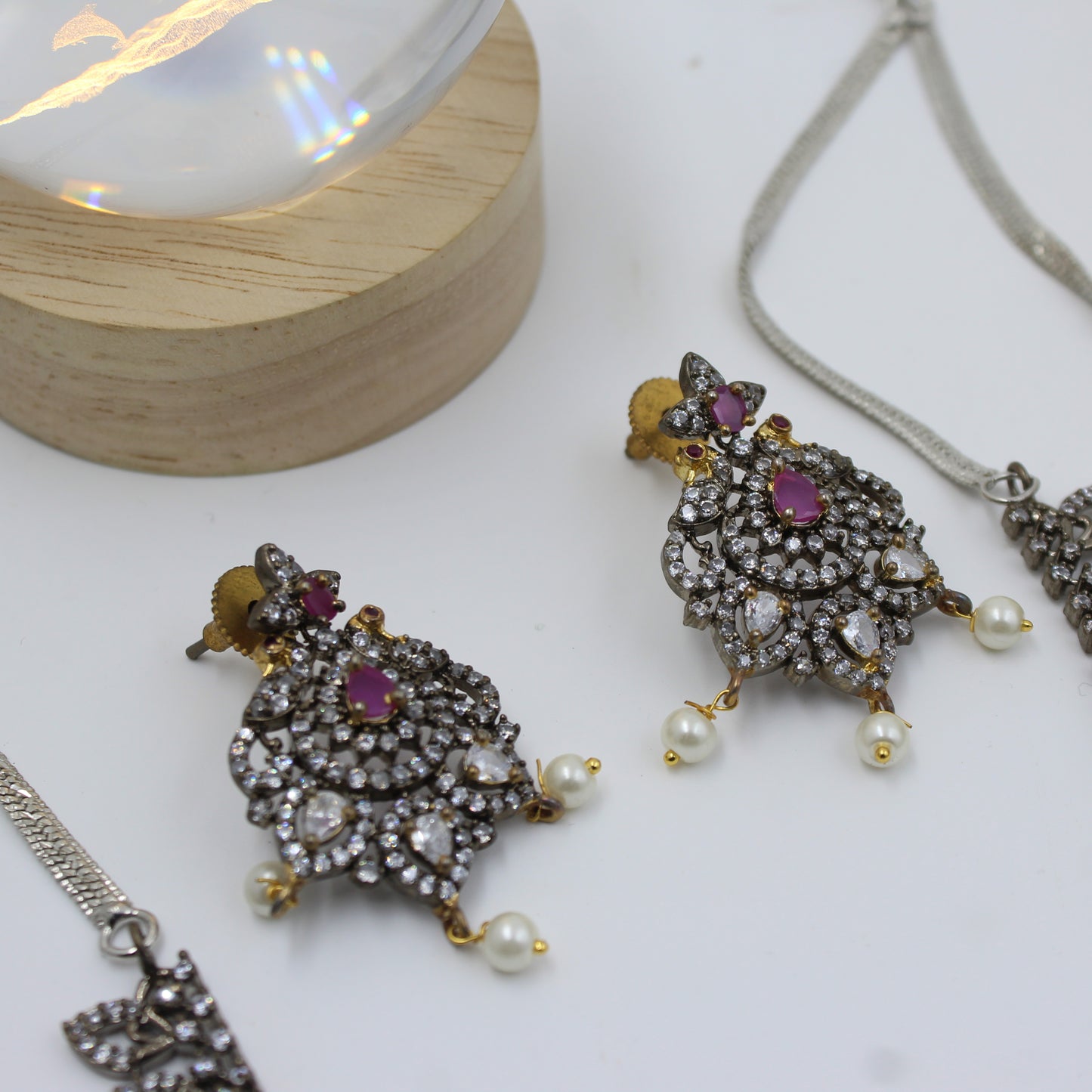 16768 Victorian Double Peacock eacock Combo Red Necklace Set