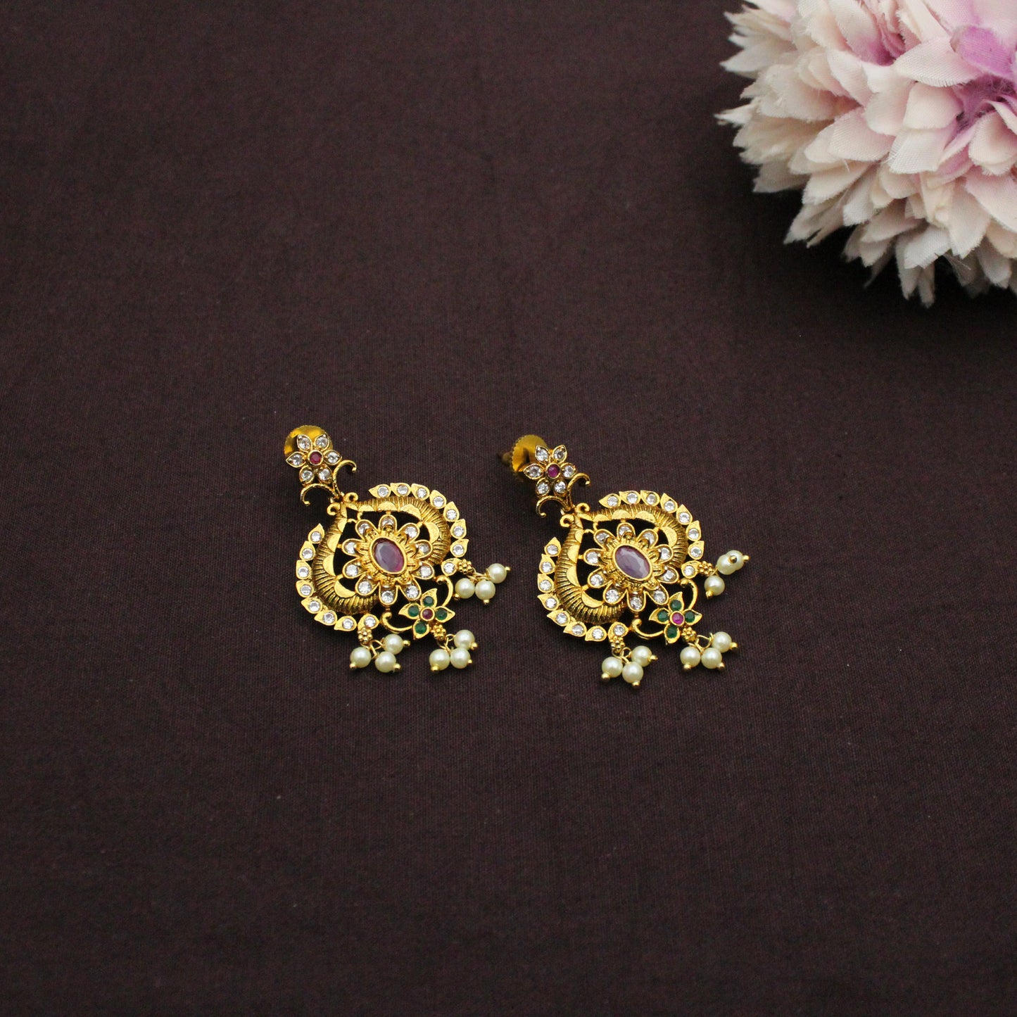 12308 Flower Multi Combo Necklace Set With Push Back Earrings