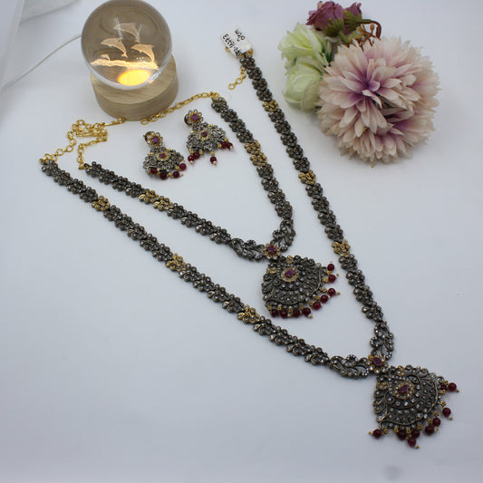 16773 Victorian Flower Ball Red Combo Red Necklace Set