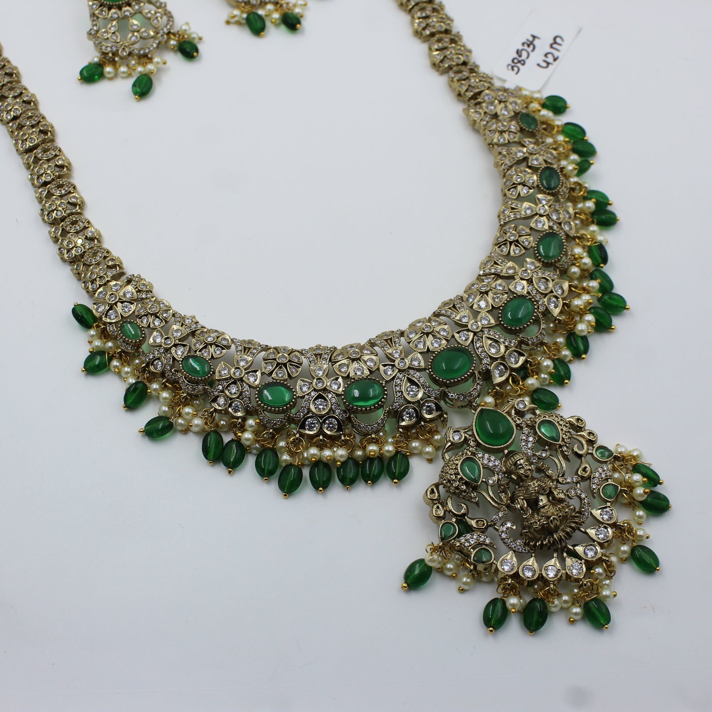 Lakshmi Victorian Long Green Necklace Set