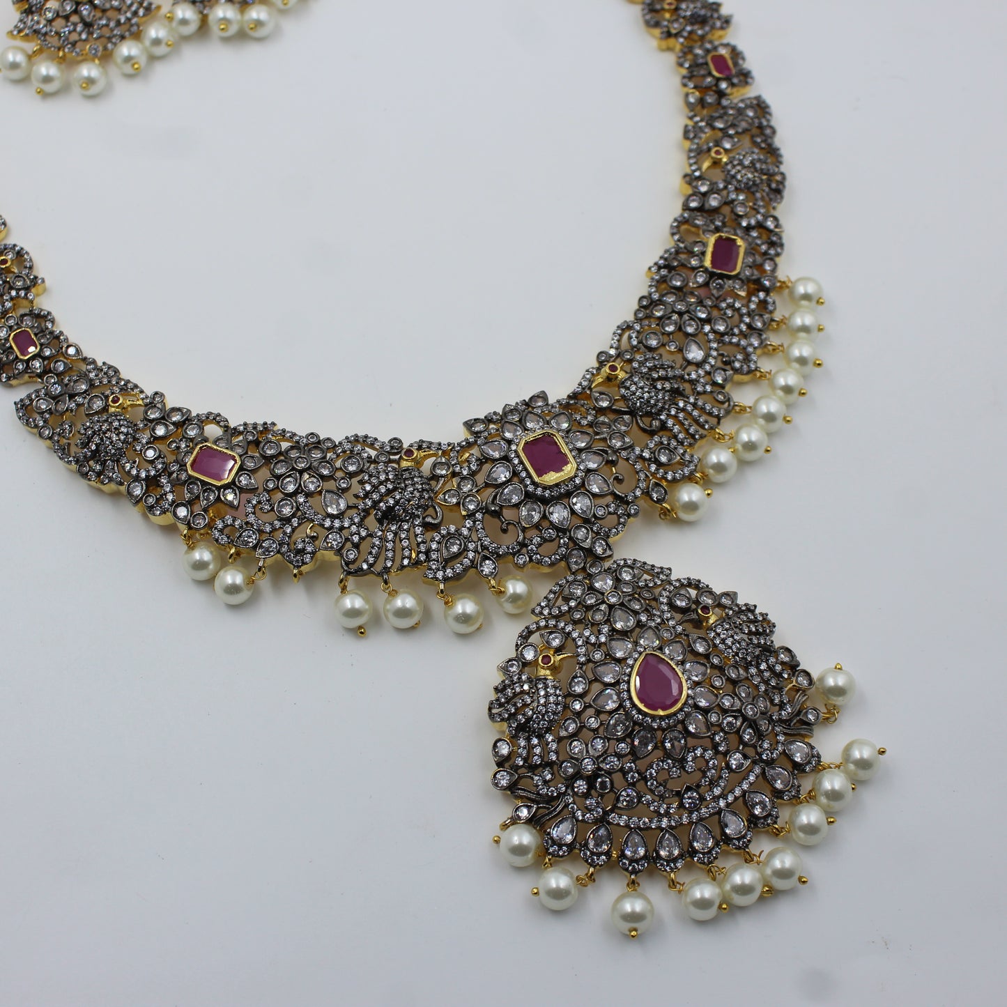Victorian Peacock Long Necklace Red