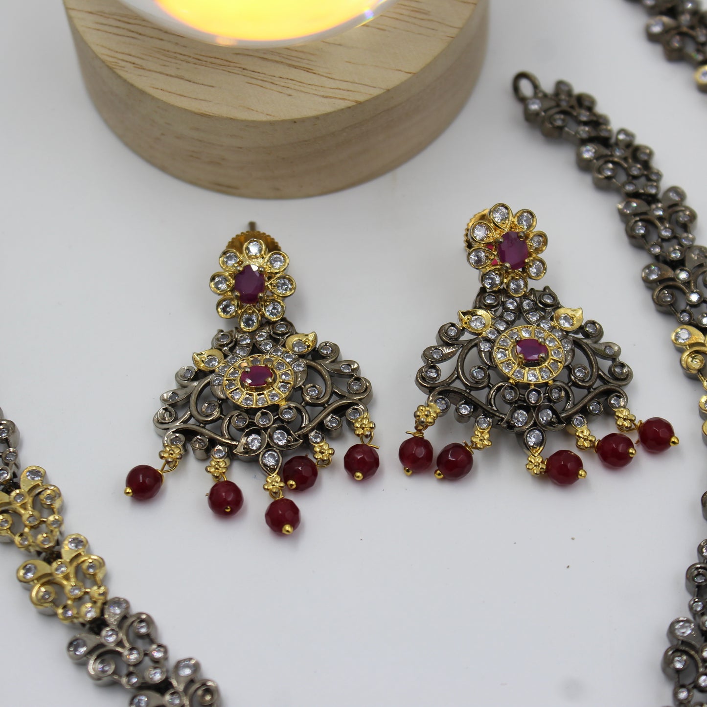 Victorian Double Peacock Red Combo Necklace Set