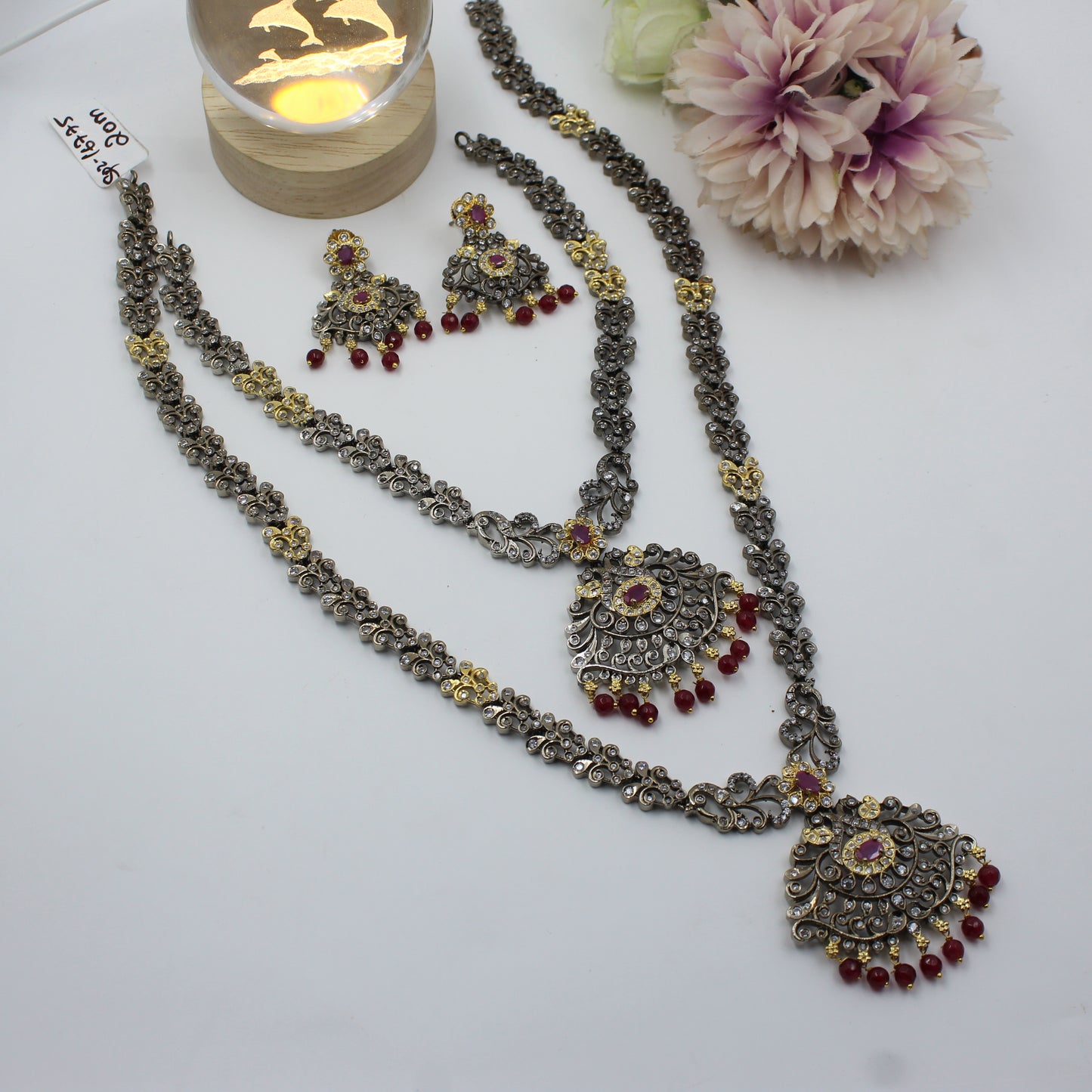 Victorian Double Peacock Red Combo Necklace Set