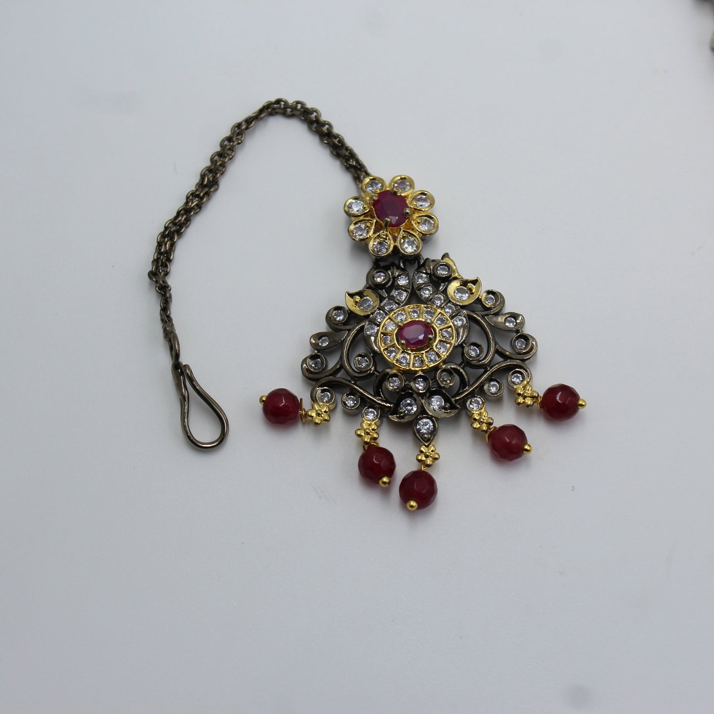 Victorian Double Peacock Red Combo Necklace Set