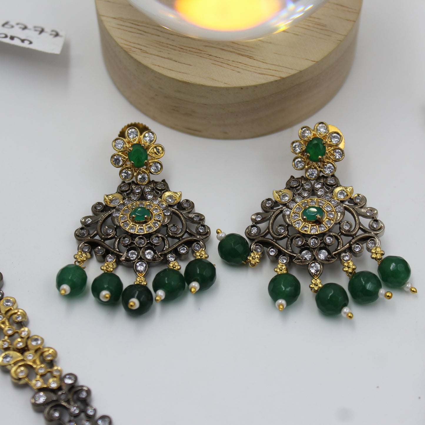 Victorian Double Peacock Green Combo Necklace Set