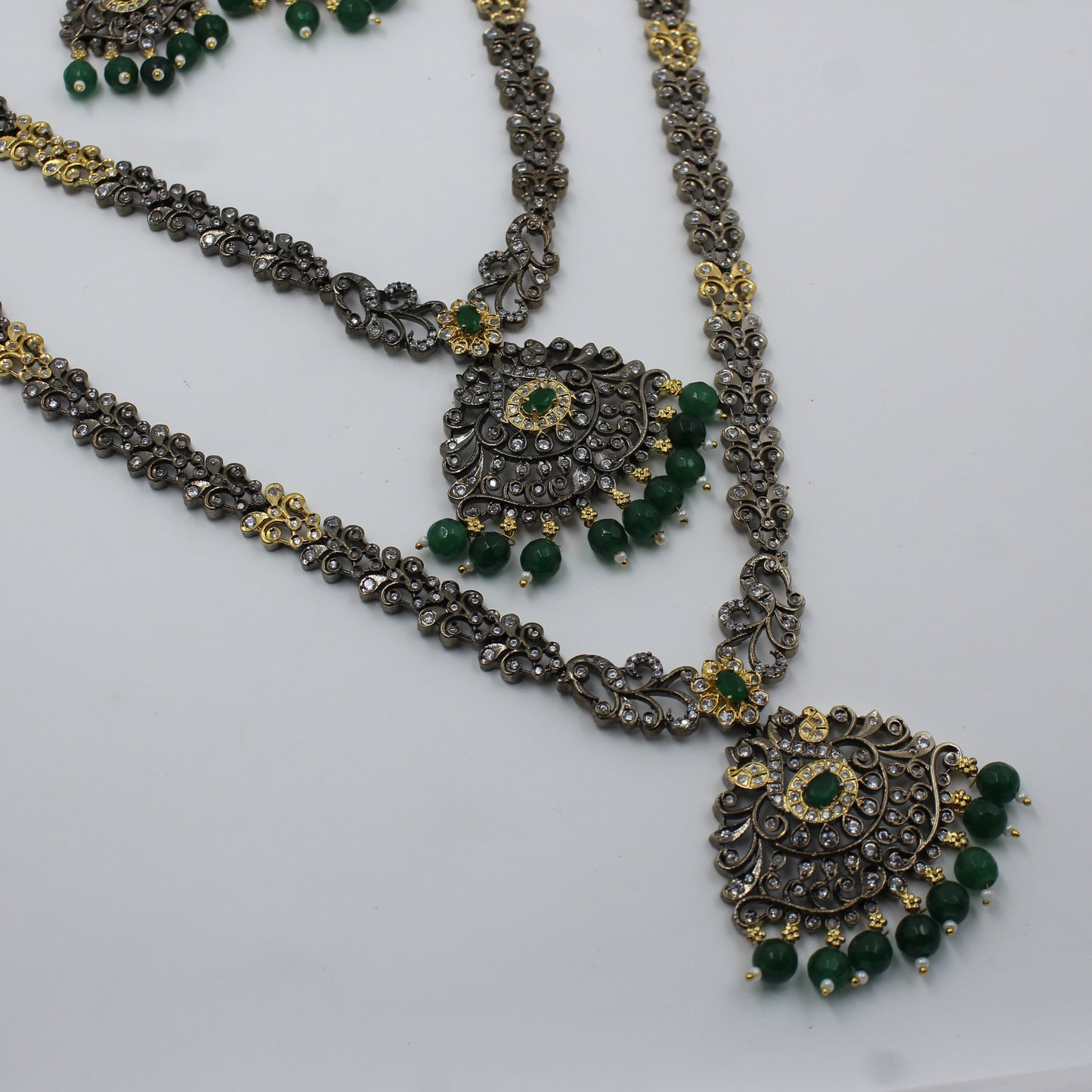 Victorian Double Peacock Green Combo Necklace Set