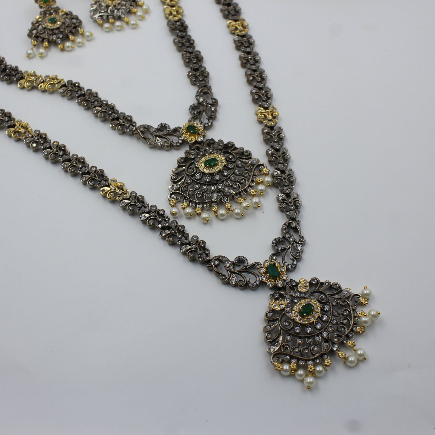 Victorian Double Peacock Red Combo Necklace Set