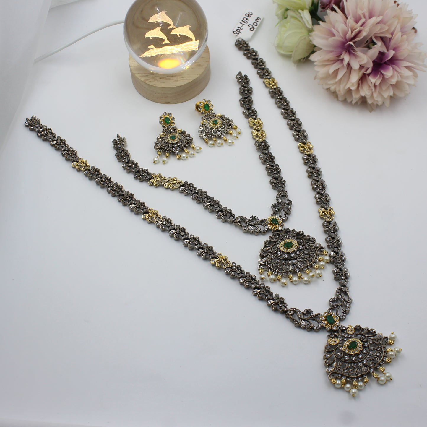 Victorian Double Peacock Red Combo Necklace Set