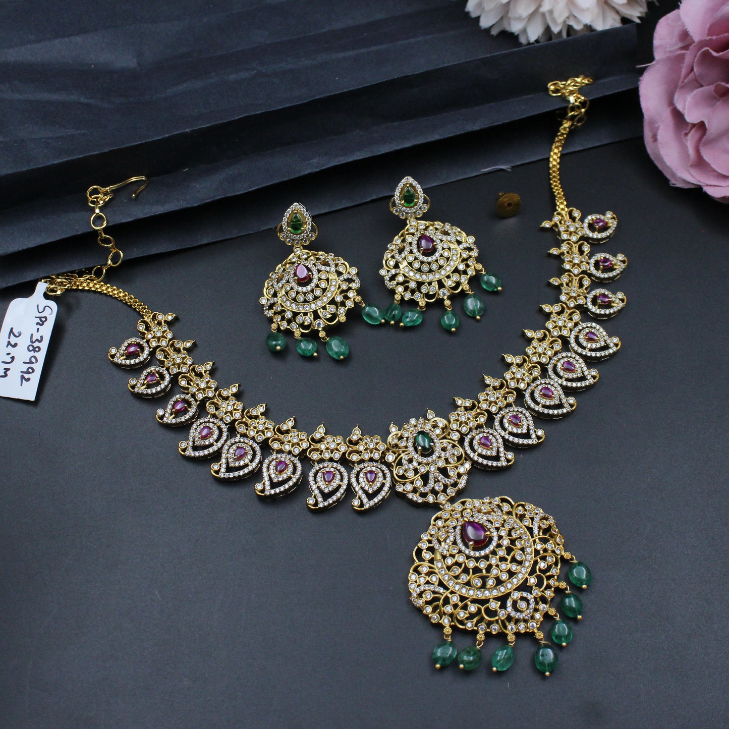 38992 Multi Mango necklace with Chandbali Earrings