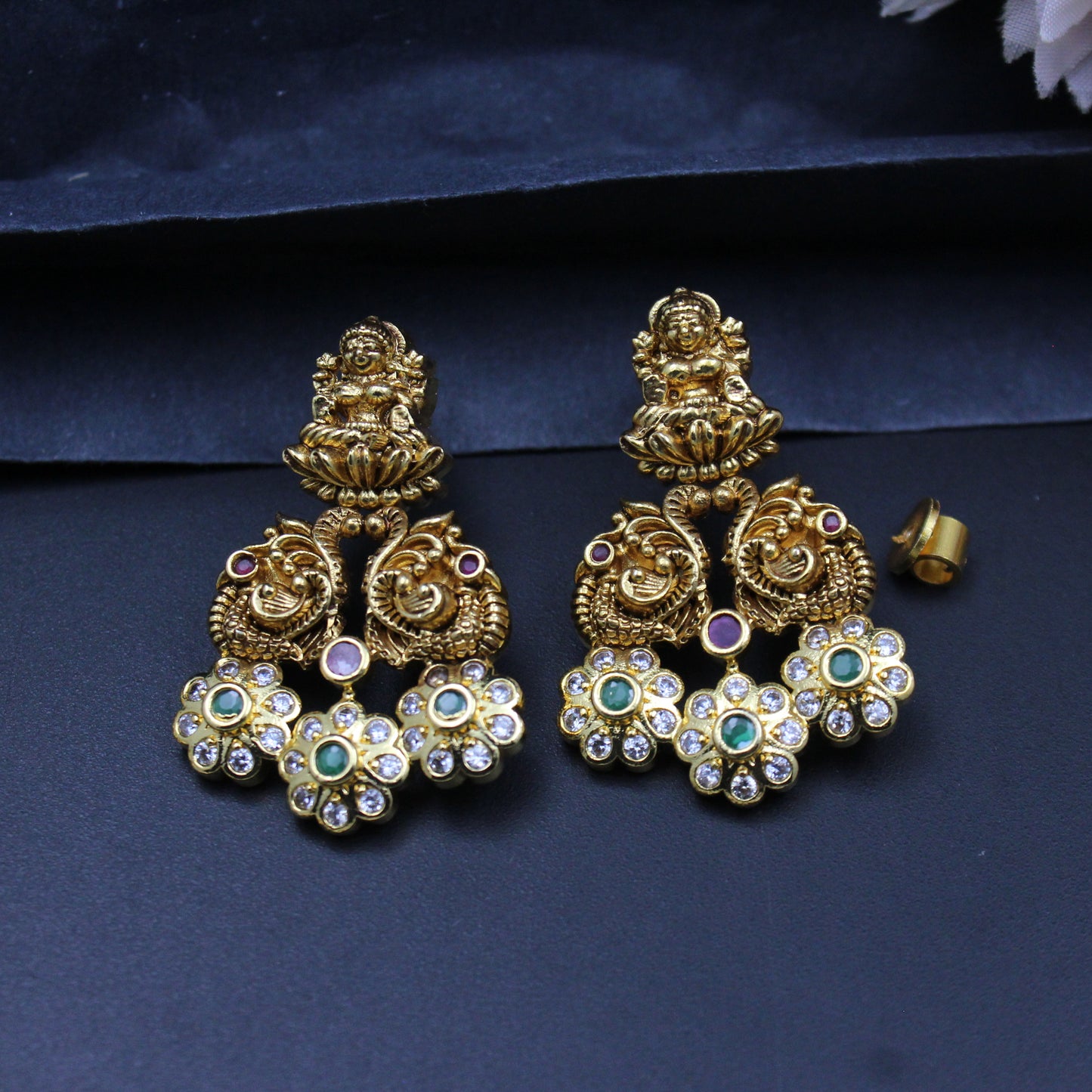 40005 / 40755 Lakshmi Peacock Nakshi Bottu Mala with screwback earrings