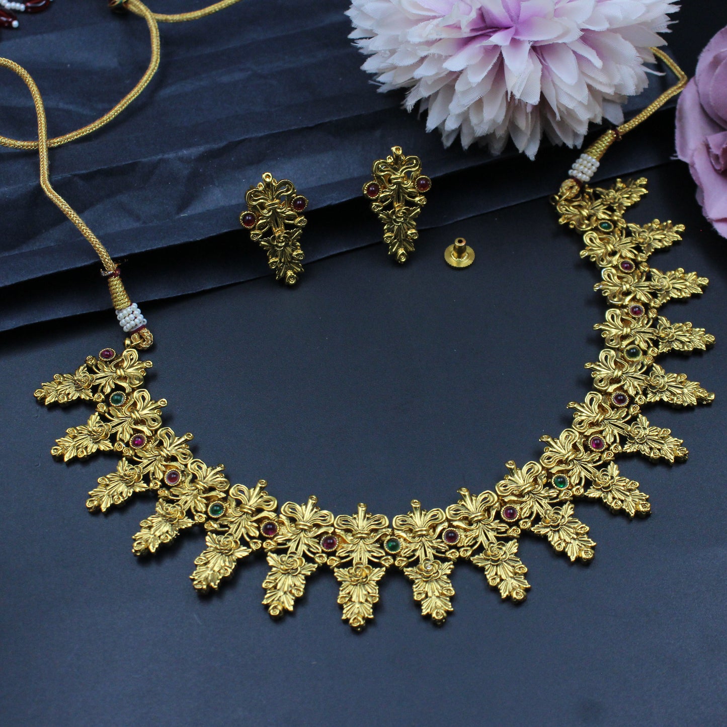 3334 Gold Kempu Flower Short Set