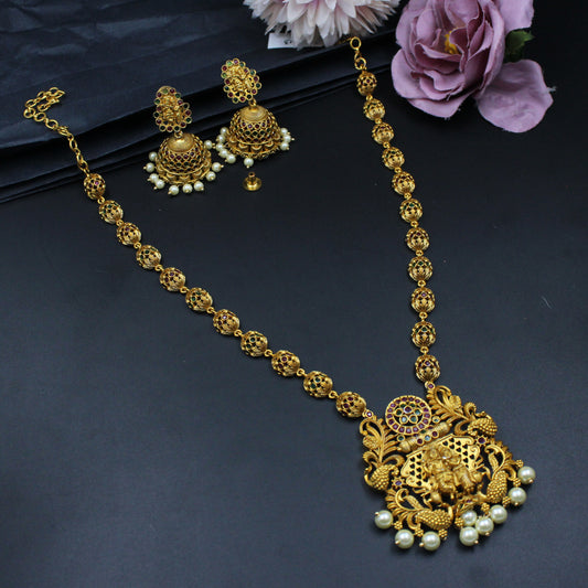 5143 Matte finishing Radha Krishna single line necklace with Jhumkas