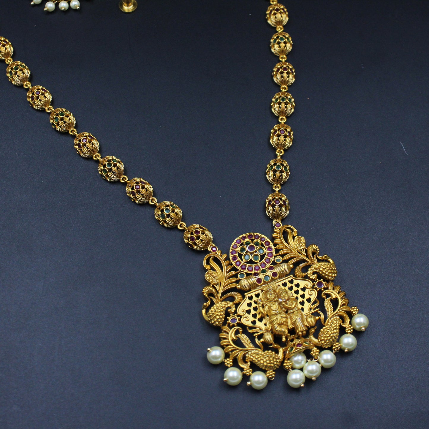 5143 Matte finishing Radha Krishna single line necklace with Jhumkas