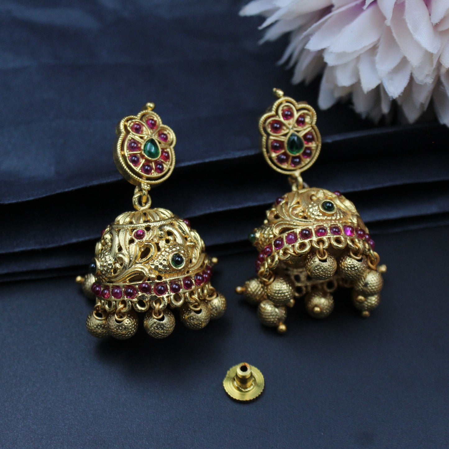 3281 Pota stone peacock necklace with Jhumkas