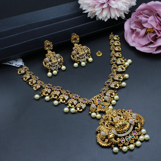 29413 Lakshmi Cz and pota stone short necklace