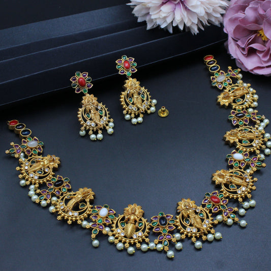 10698 Dashavatar Matte Navaratan Necklace
