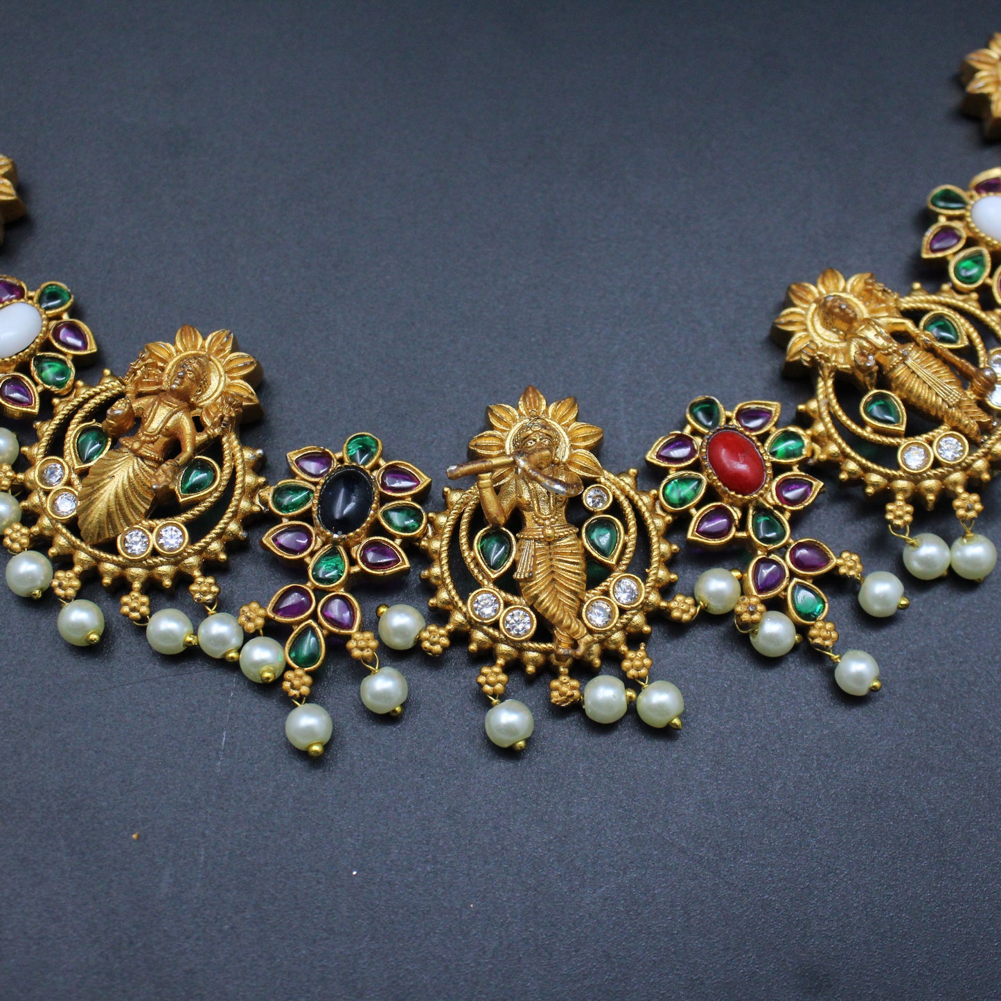 10698 Dashavatar Matte Navaratan Necklace