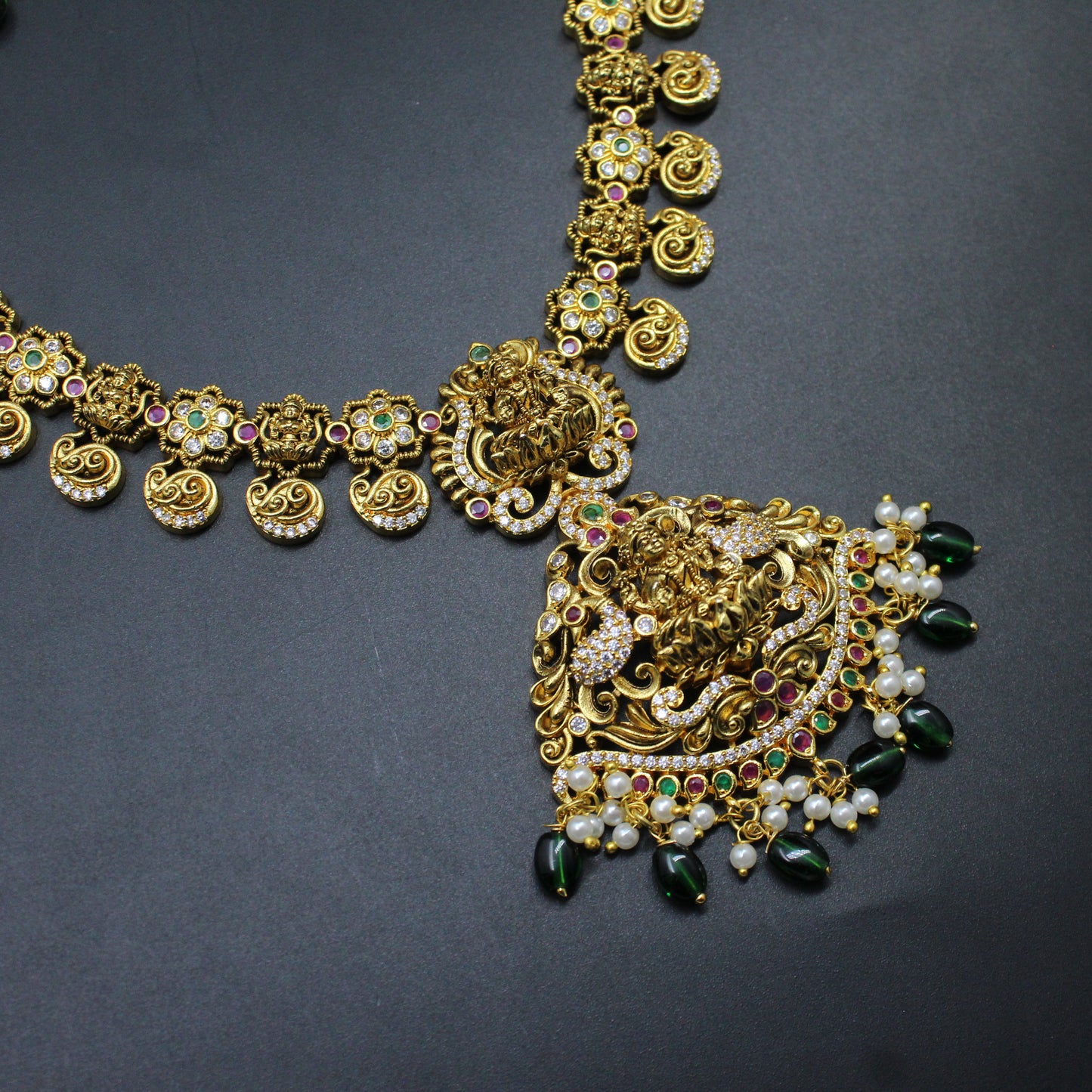 39828 Matte Laxmi Peacock Multi Necklace Set Short