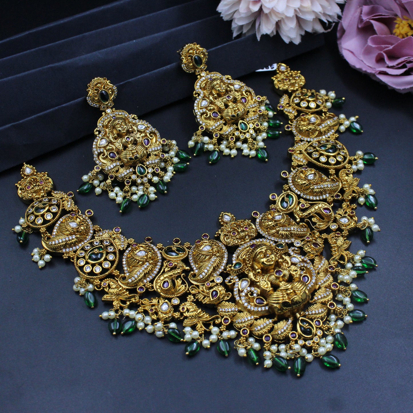 38756 real diamond look Nakshi short  bridal necklace