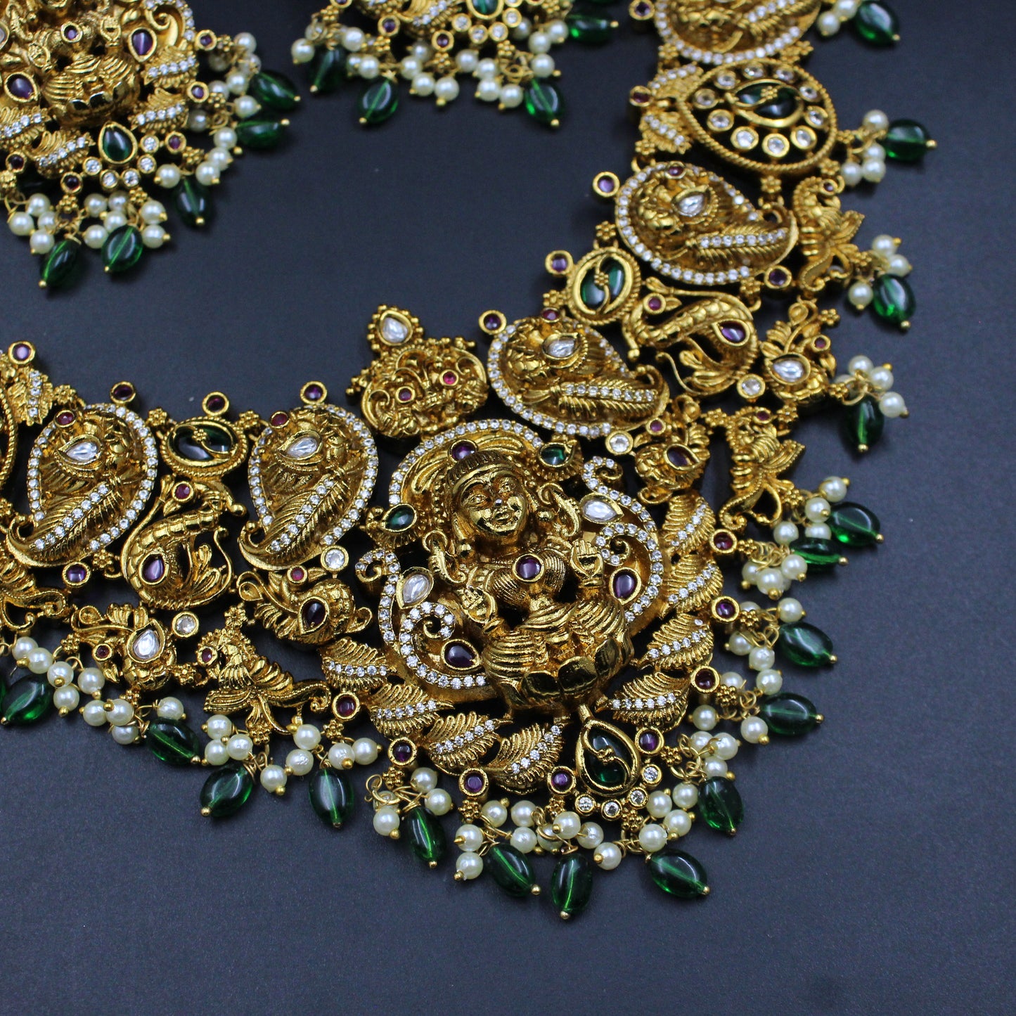 38756 real diamond look Nakshi short  bridal necklace