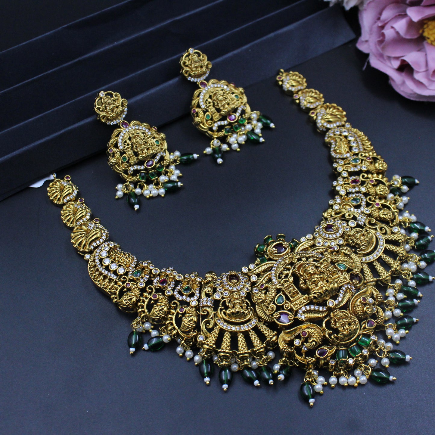 39815 Matte Laxmi Peacock Short Necklace