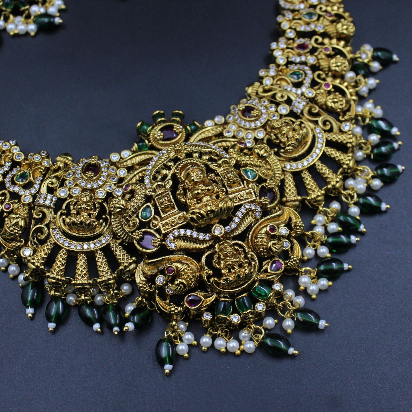 39815 Matte Laxmi Peacock Short Necklace
