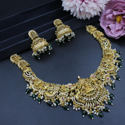 40003 Bridal Nakshi Real gold replica Necklace with screwback earrings