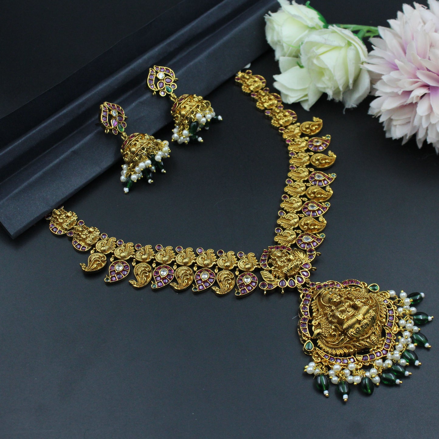 39998 Matte Lakshmi short necklace with Jhumkas