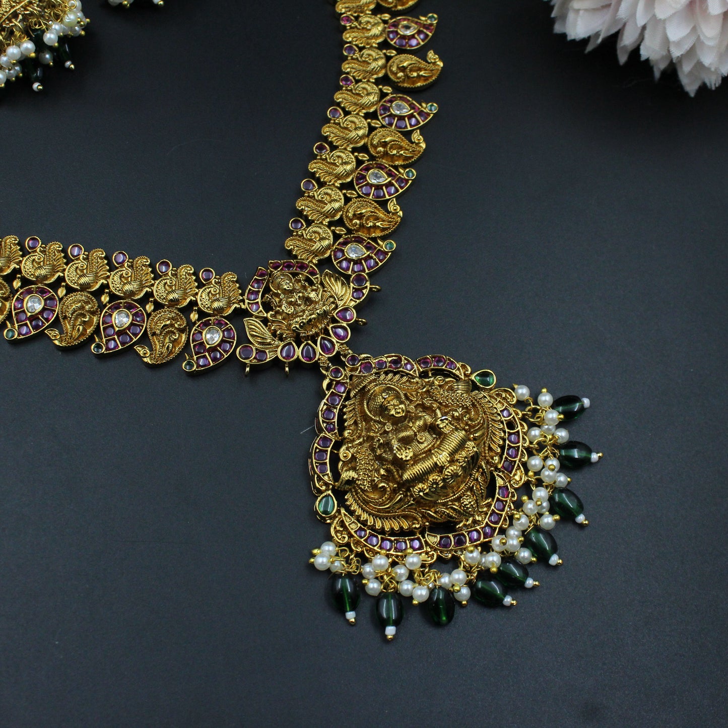 39998 Matte Lakshmi short necklace with Jhumkas