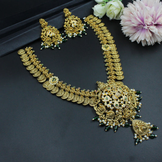 39826 Lakshmi Kasula Mala Haram Set with Grand Pendant & Earrings