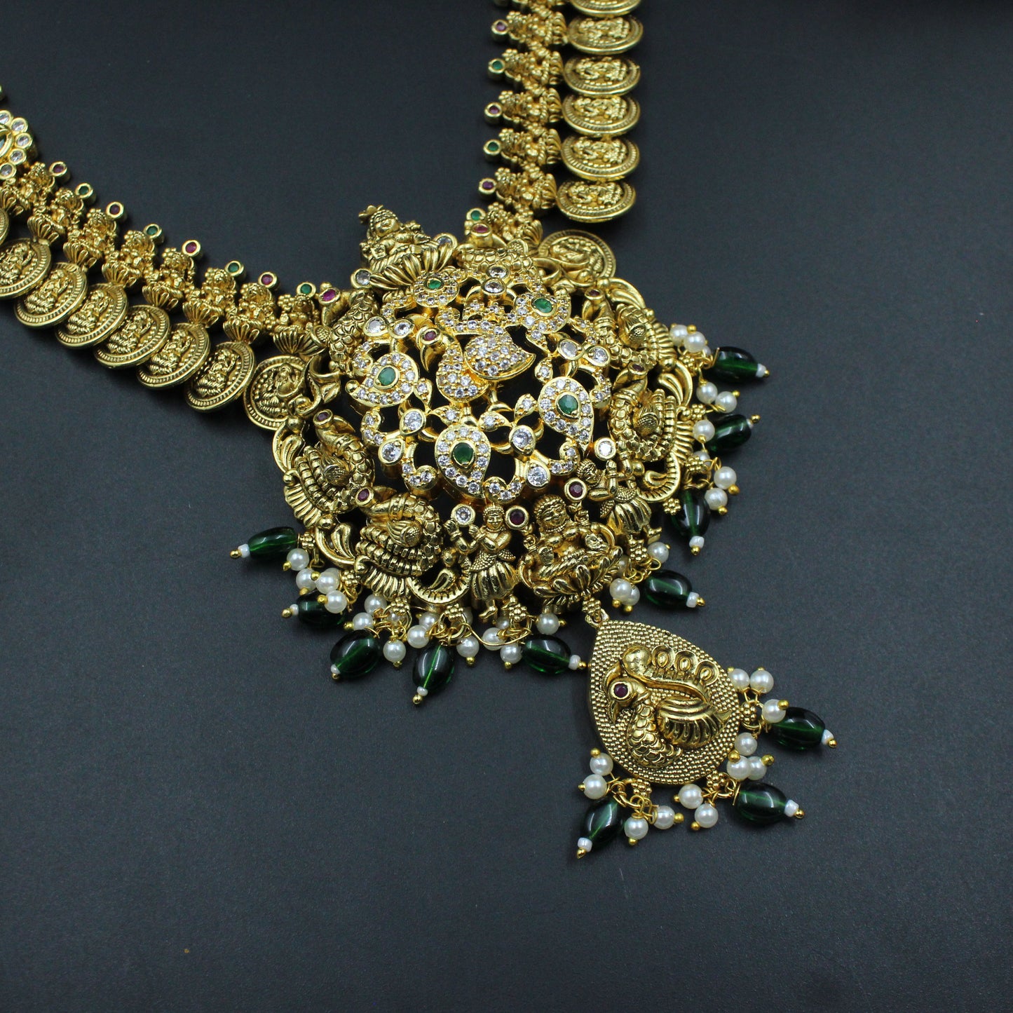 39826 Lakshmi Kasula Mala Haram Set with Grand Pendant & Earrings
