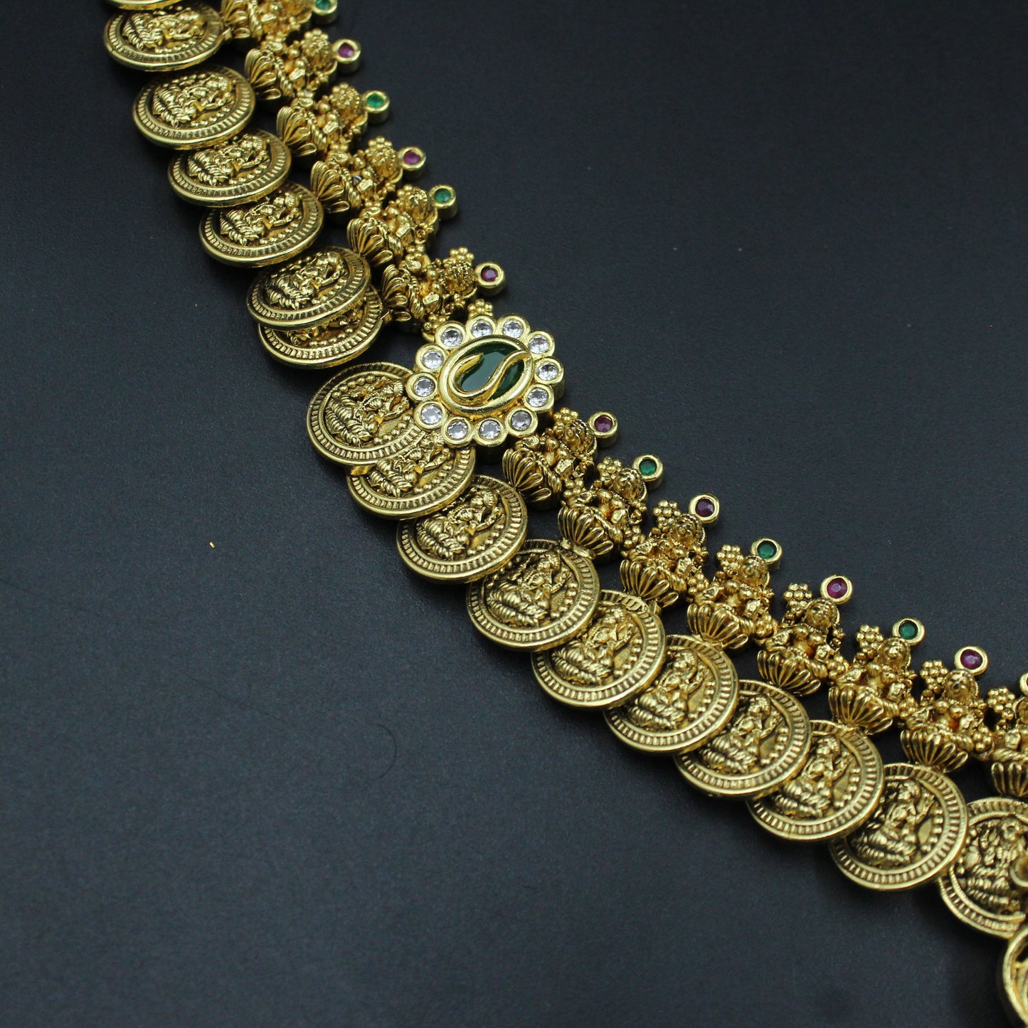 39826 Lakshmi Kasula Mala Haram Set with Grand Pendant & Earrings