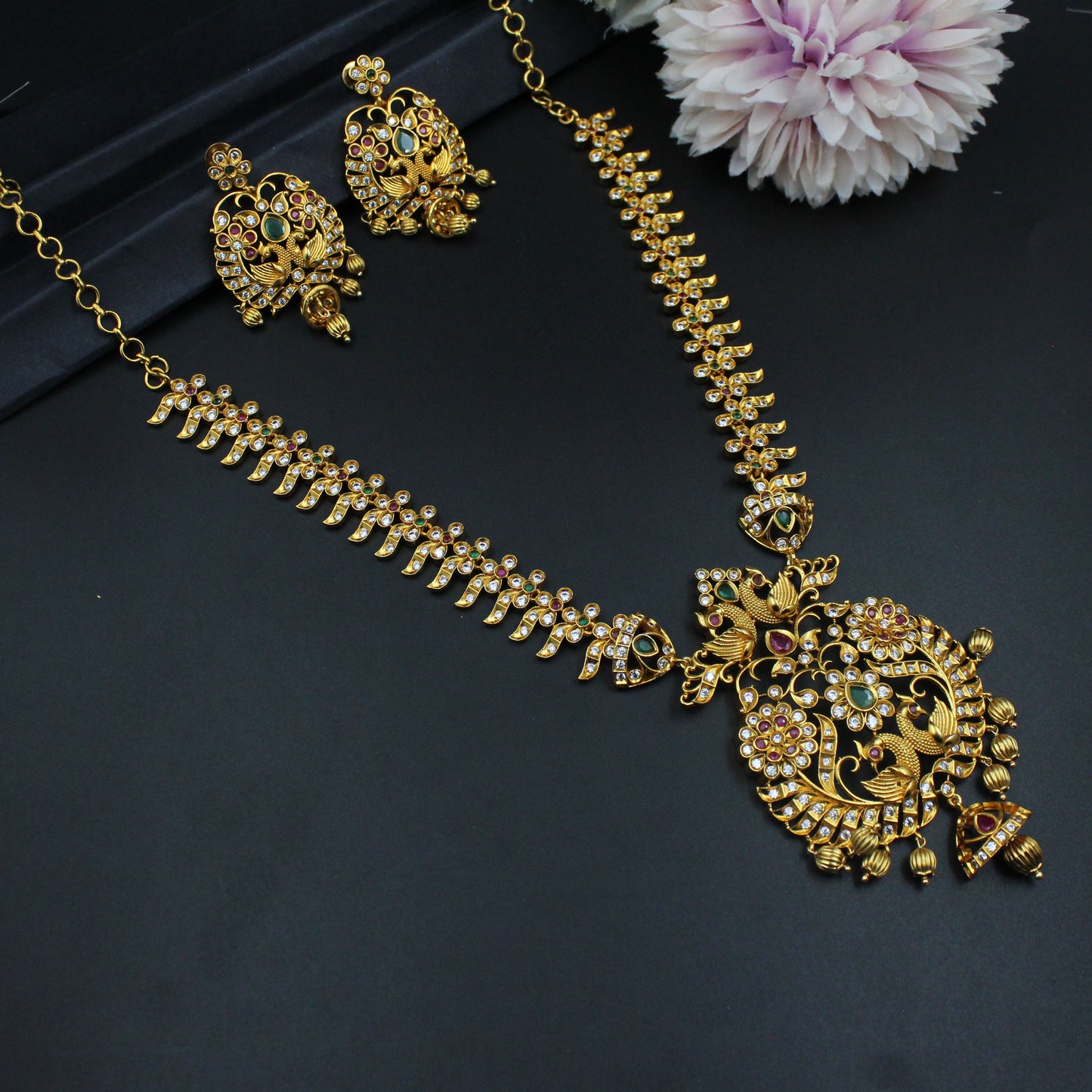 5141 Pota stone double peacock short necklace