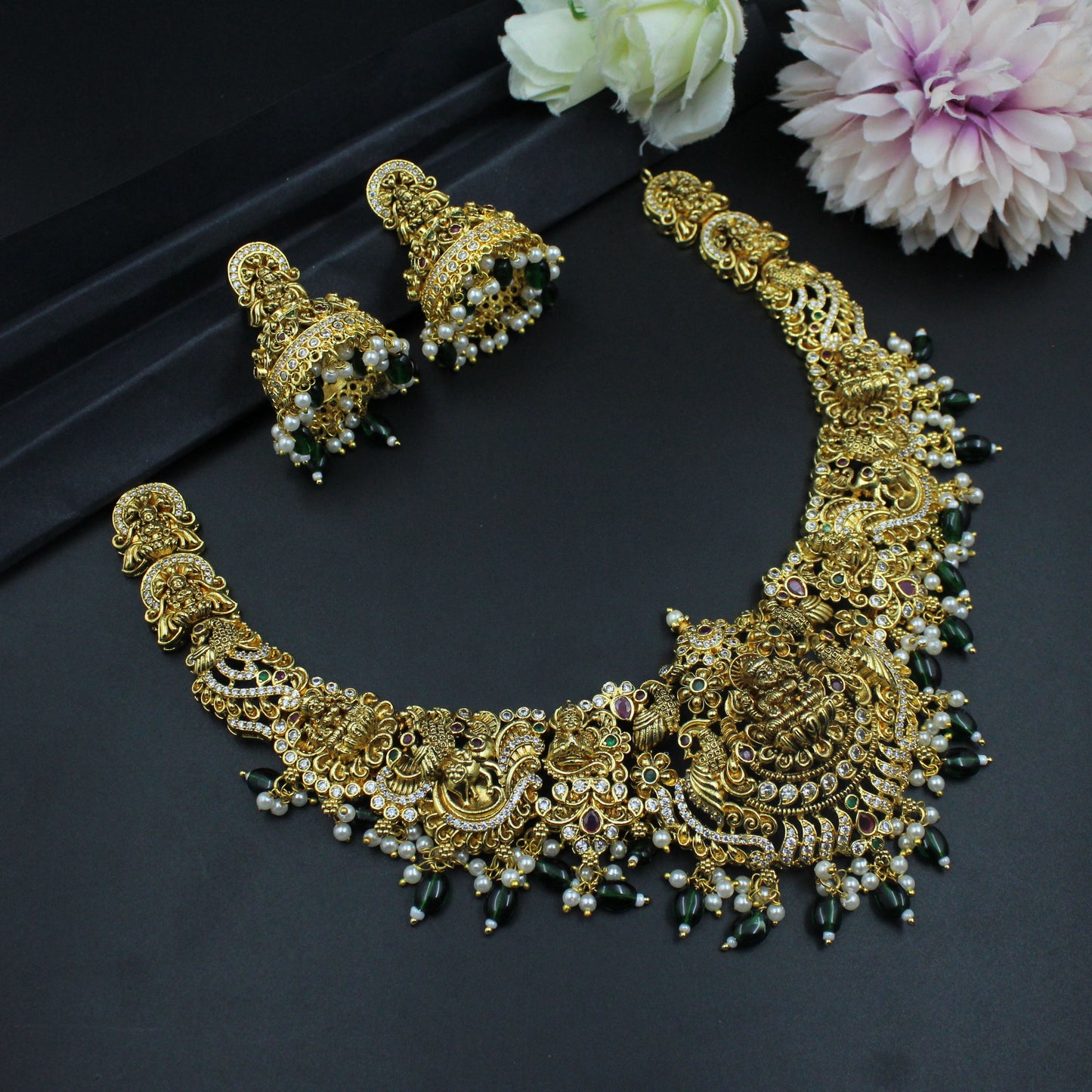 39806  Matte Laxmi Peacock Broad Necklace Set