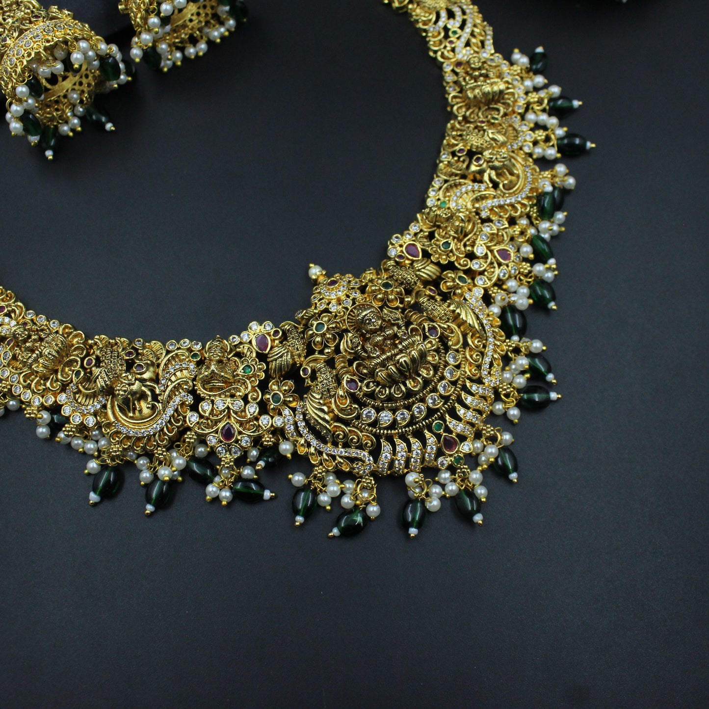 39806  Matte Laxmi Peacock Broad Necklace Set
