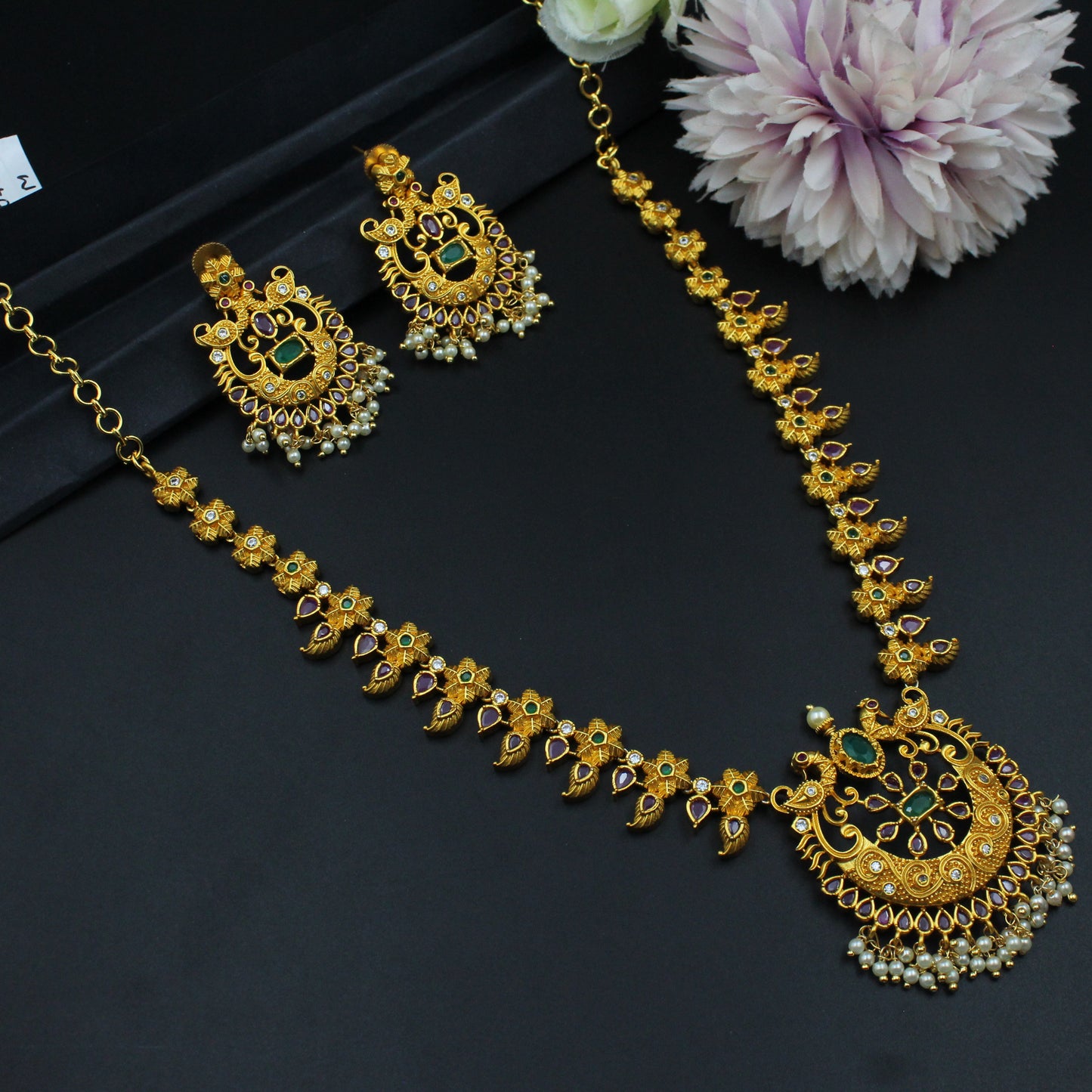 5073 double peacock matte necklace